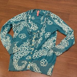 Charlotte Tarantola Vintage Teal Floral Cardigan